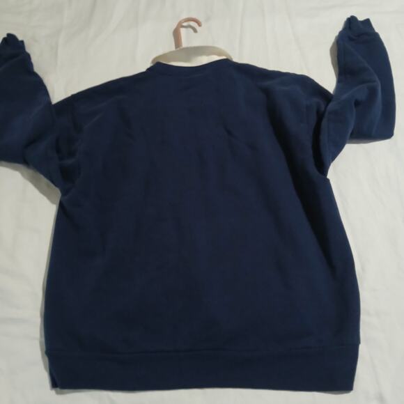 VTG Top Stitch Large Navy Blue Long-Sleeved Apple-Themed Collared Sweatshirt - Picture 8 of 12